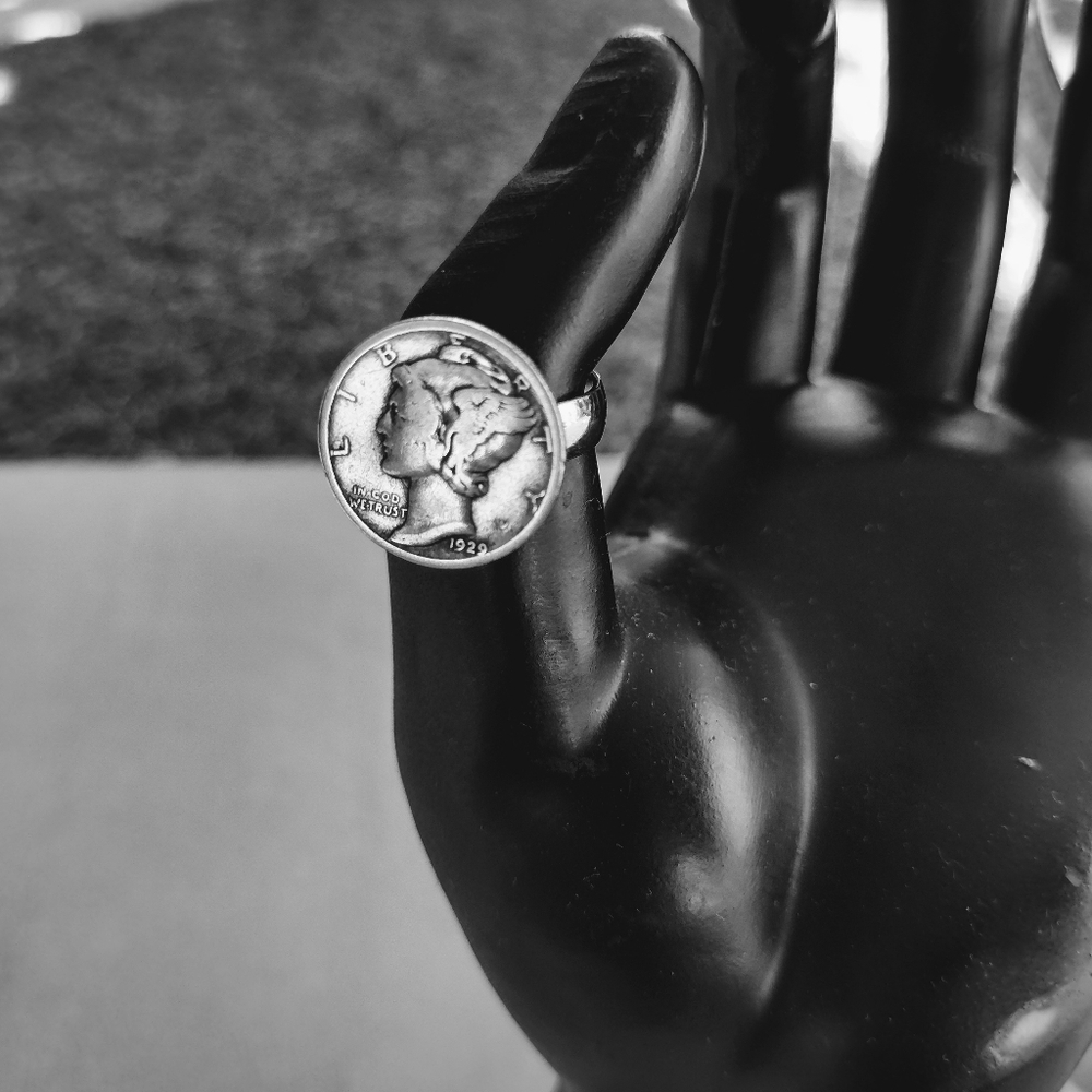 VINTAGE Mercury Dime Winged Liberty Silver Adjustable Ring